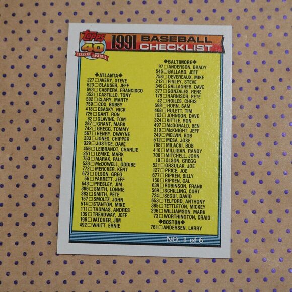 1991 Baseball Checklist #131 Baseball Card - Picture 1 of 2